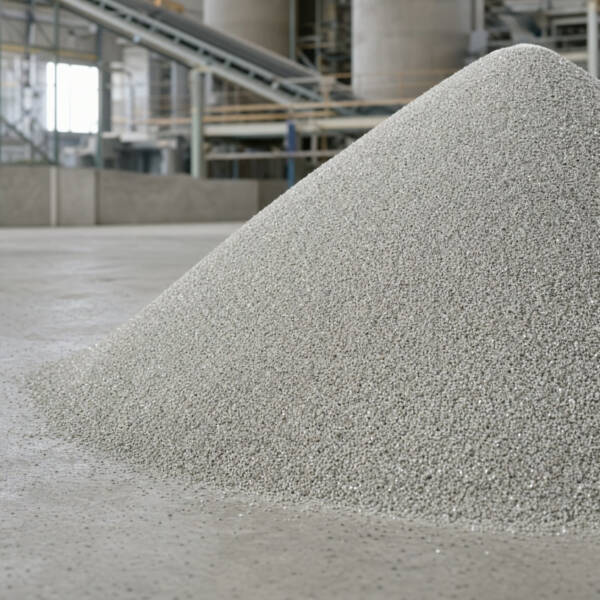 Cumulo di loppa d’altoforno granulata in uno stabilimento di cemento